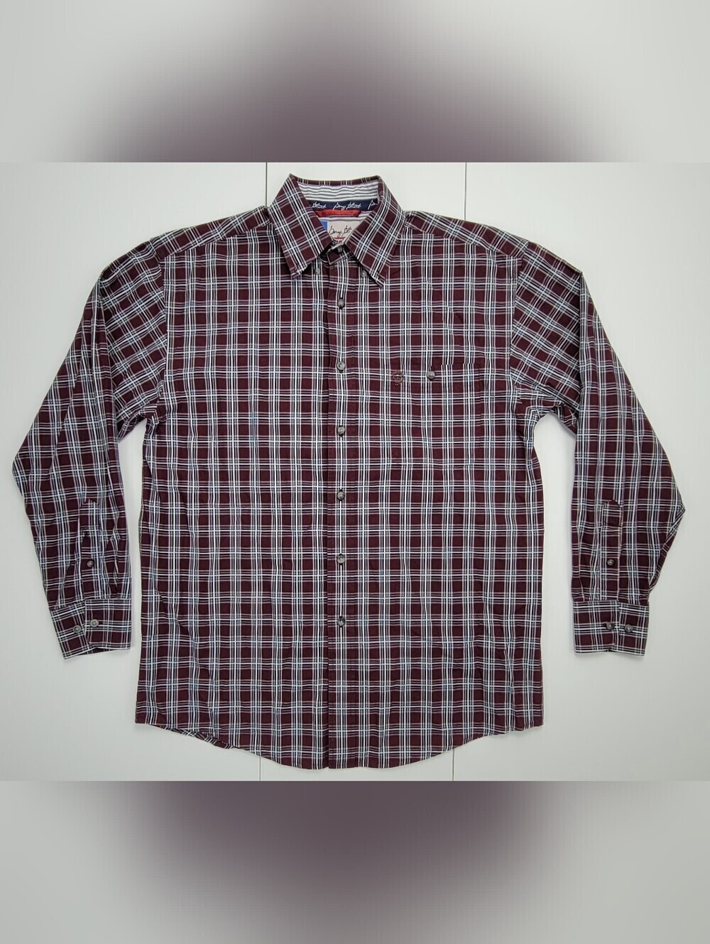 George Strait Wrangler Maroon Plaid Button Up Long Sleeve Western Shirt Size M